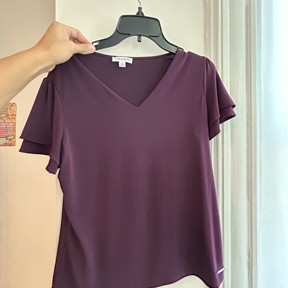 Calvin Klein Deep Purple V-Neck Blouse